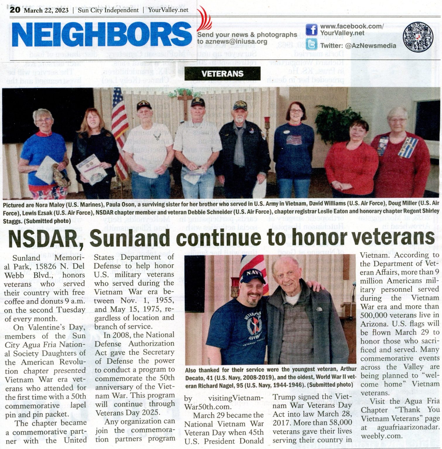 Newspaper Article. NSDAR, Sunland Continue to Honor Veterans