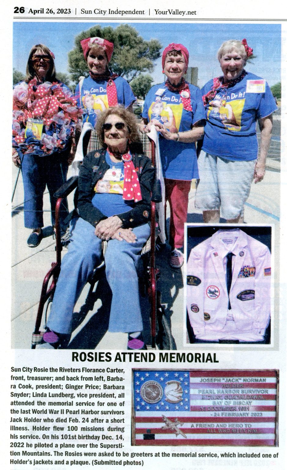 Newspaper Article. Rosies Attend Memorial
