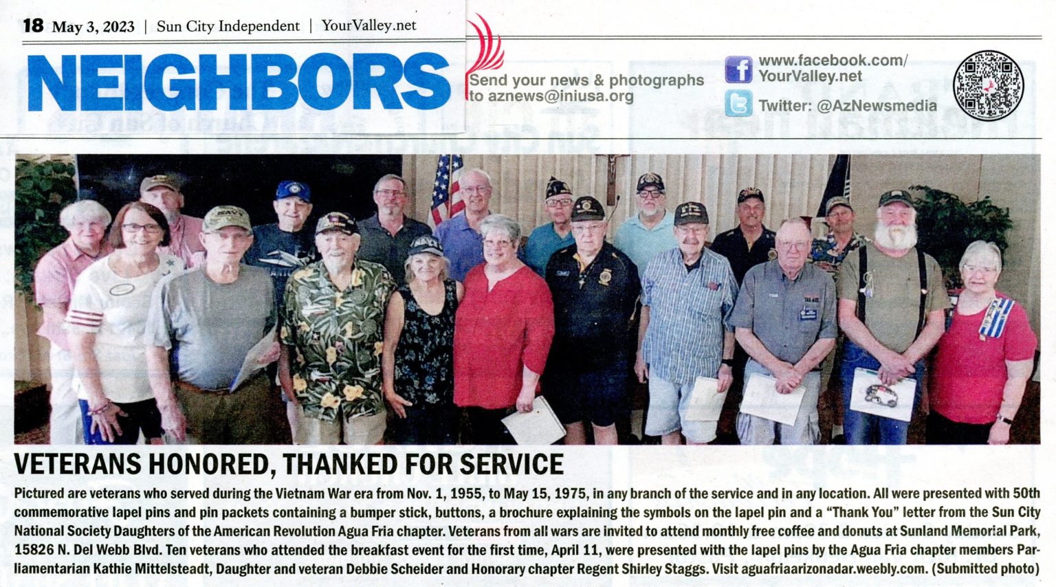 Newspaper Article. Veterans Honored - Sunland Memorial Park