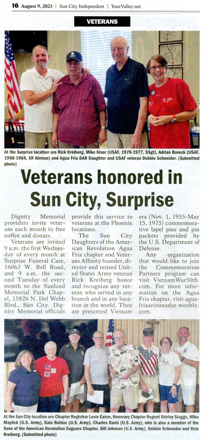 Newspaper article "Veterans honored in Sun City and Surprise"