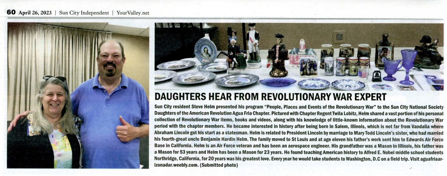 Newspaper Article Agua Fria - Steve Helm Revolutionary War Expert