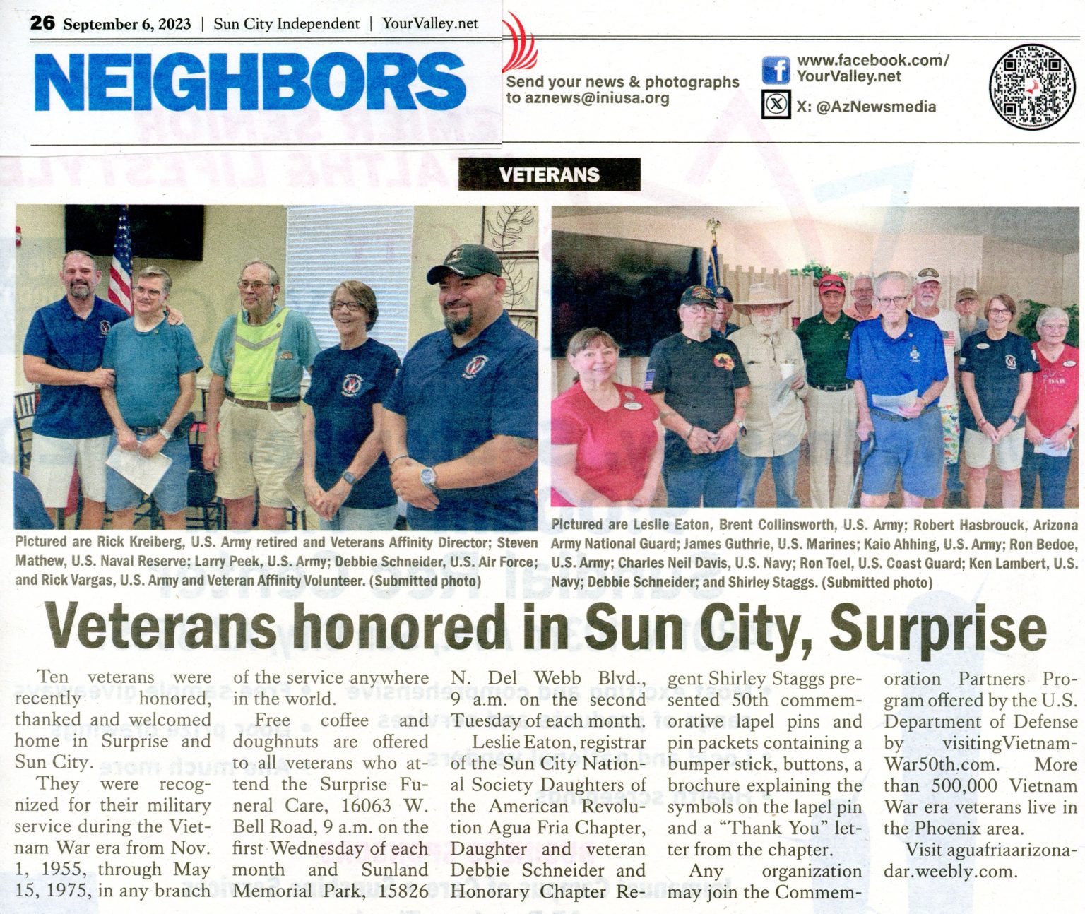 Newspaper article "Veterans honored in Sun City and Surprise"